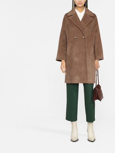 Blanca Vita Tuia Textured Double-breasted Coat In Brown