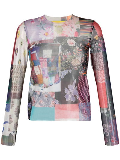 Shop Marques' Almeida Patchwork-print Long-sleeve Top In Pink