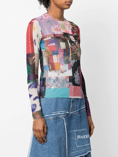 Shop Marques' Almeida Patchwork-print Long-sleeve Top In Pink