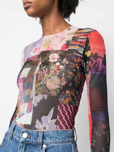 Shop Marques' Almeida Patchwork-print Long-sleeve Top In Pink