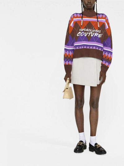 Versace Jeans Couture Pullover With Argyle Knit Construction In Brown