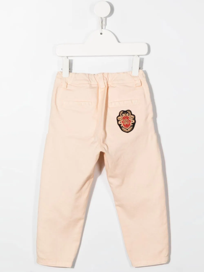 Shop Roberto Cavalli Junior Patch-detail Straight-leg Trousers In Neutrals