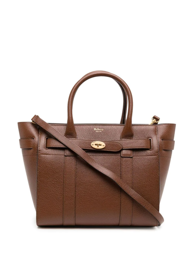 Shop Mulberry Small Bayswater Zipped Tote Bag In Brown