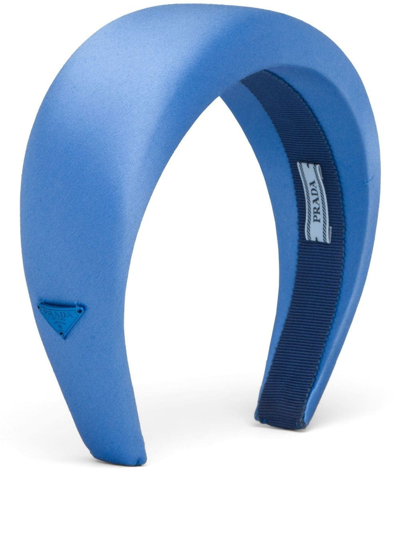Shop Prada Triangle-logo Satin Headband In Blue