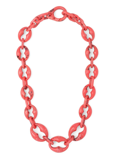 Shop Prada Chain-link Necklace In Red