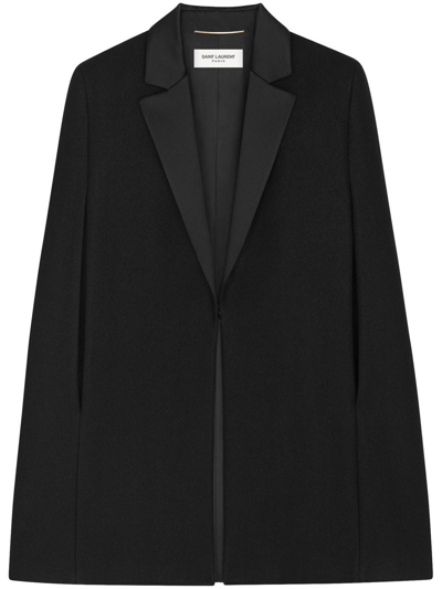 Shop Saint Laurent Wool-blend Tuxedo Cape In Black