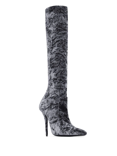 Shop Saint Laurent Ella Velvet Knee-high Boots In Grey