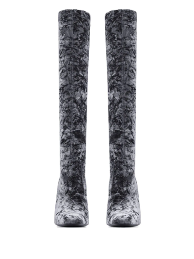 Shop Saint Laurent Ella Velvet Knee-high Boots In Grey