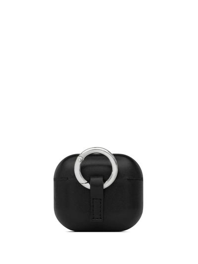 Shop Saint Laurent Logo-print Leather Airpods Case In Black