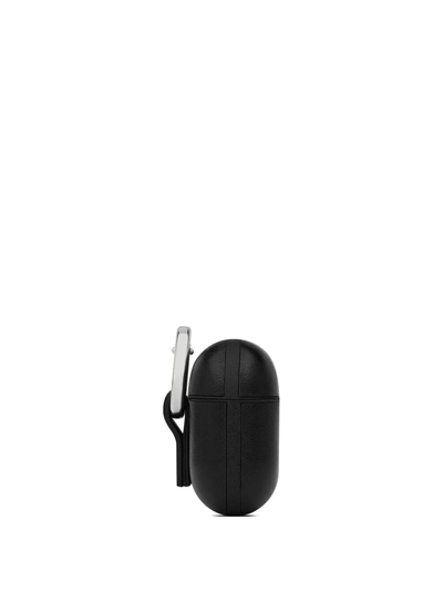 Shop Saint Laurent Logo-print Leather Airpods Case In Black