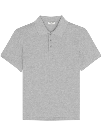 Shop Saint Laurent Short-sleeve Cotton Polo Shirt In Grey