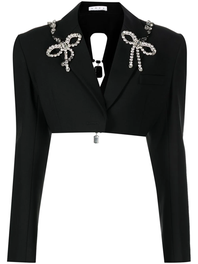 Shop Area Crystal-embellished Cropped Blazer In Black