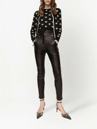 Shop Dolce & Gabbana Zip-detail Faux-leather Trousers In Black