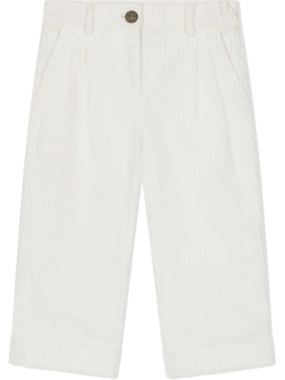 Dolce & Gabbana Embroidered-logo Corduroy Trousers In White