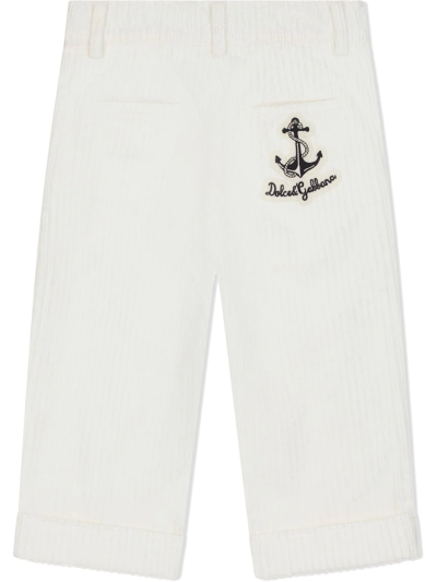 Dolce & Gabbana Embroidered-logo Corduroy Trousers In White