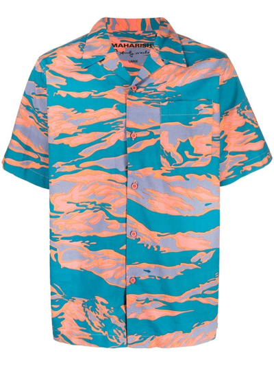 Shop Maharishi Graphic-print Camp-collar Shirt In Orange