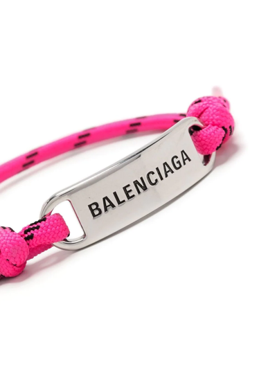 Shop Balenciaga Engraved-plate Rope Bracelet In Pink