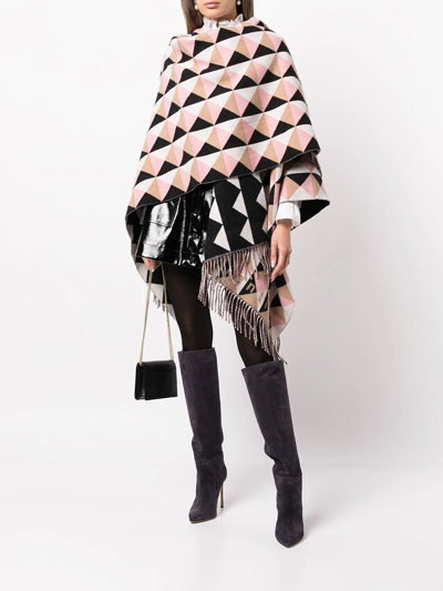 Valentino Pink Archive Pattern Wool Poncho In Multicolour