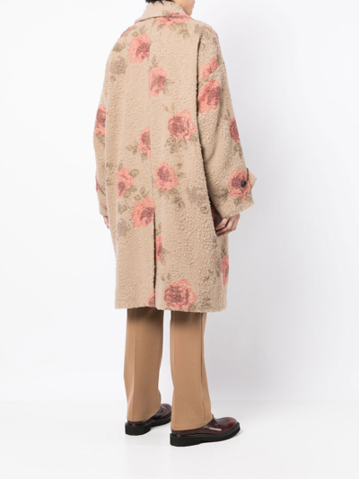 Shop Uma Wang Cassie Brushed Floral-print Coat In Brown