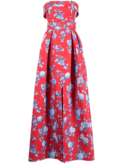 Shop Sachin & Babi Brielle Flared Gown In Red/blue Floral