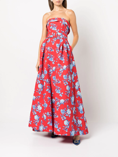 Shop Sachin & Babi Brielle Flared Gown In Red/blue Floral