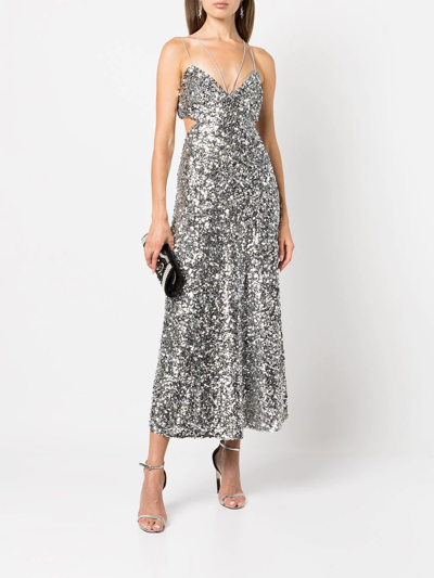 Sachin & Babi Roux Sequin-embellished Midi Dress In Silver