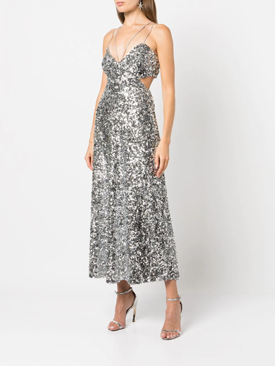 Sachin & Babi Roux Sequin-embellished Midi Dress In Silver