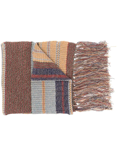 Shop Nick Fouquet Striped Fringed Scarf In Brown