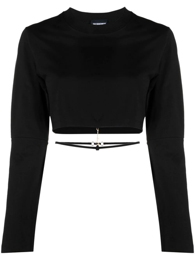 Shop Jacquemus Cropped Long-sleeve Top In Black