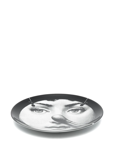 Shop Fornasetti Face-print Ceramic Plate In Black