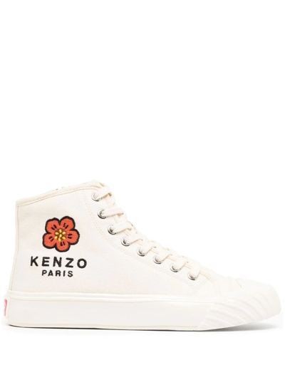 Shop Kenzo Embroidered-logo Hi-top Sneakers In White