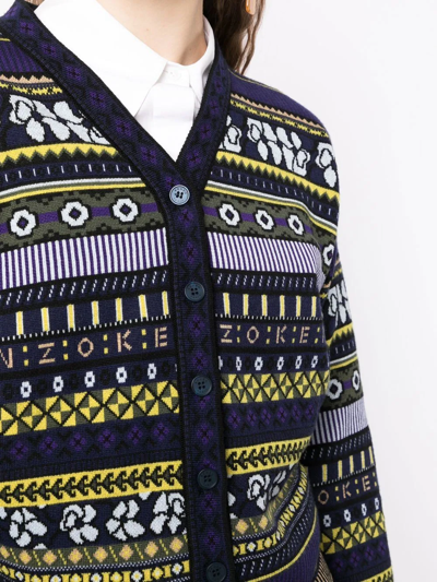 Shop Kenzo Patterned-jacquard Cotton-wool Cardigan In Purple