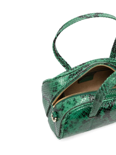 Shop Manu Atelier Snakeskin-effect Bowling Bag In Green