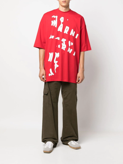 Marni Printed Oversized Logo T-shirt In Red