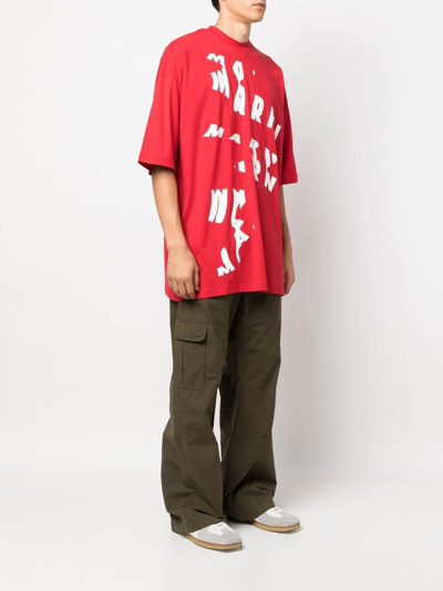 Marni Printed Oversized Logo T-shirt In Red