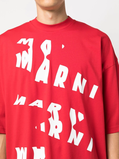 Marni Printed Oversized Logo T-shirt In Red
