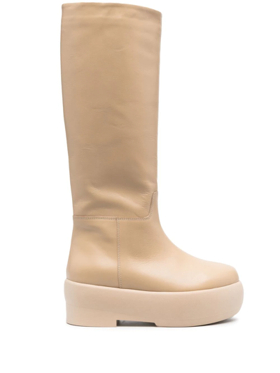 Shop Gia Borghini 60mm Chunky Leather Boots In Neutrals