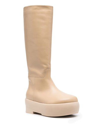 Shop Gia Borghini 60mm Chunky Leather Boots In Neutrals
