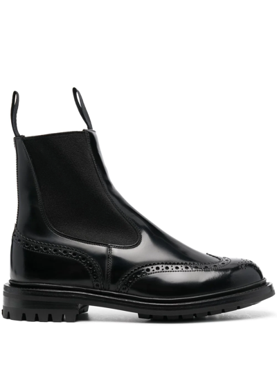Shop Tricker's Slip-on Leather Brogue Boots In Black