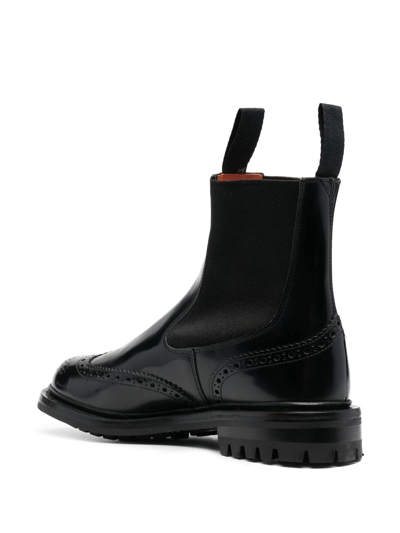 Shop Tricker's Slip-on Leather Brogue Boots In Black