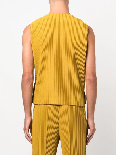 Shop Issey Miyake Pleated Button-down Vest In Yellow