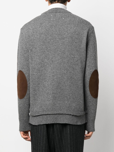 Shop Maison Margiela Elbow-patch Knitted Jumper In Grey