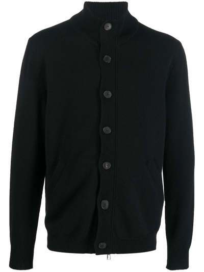 Shop Brioni Leather-trimmed Cashmere Cardigan In Black