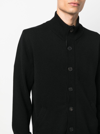 Shop Brioni Leather-trimmed Cashmere Cardigan In Black