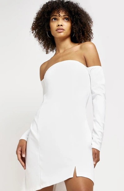 Shop River Island Off The Shoulder Long Sleeve Shift Minidress In White