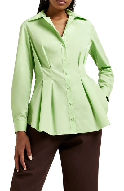 Shop River Island Cinch Waist Cotton Blend Poplin Shirt In Green