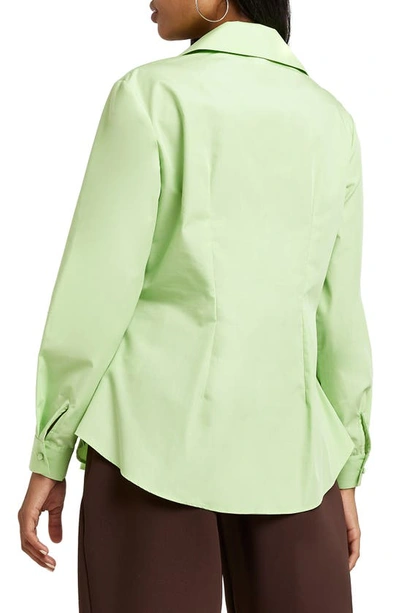 Shop River Island Cinch Waist Cotton Blend Poplin Shirt In Green