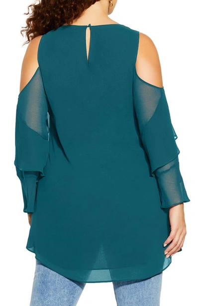 Shop City Chic High-low Cold Shoulder Chiffon Tunic In Jade
