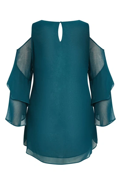 Shop City Chic High-low Cold Shoulder Chiffon Tunic In Jade