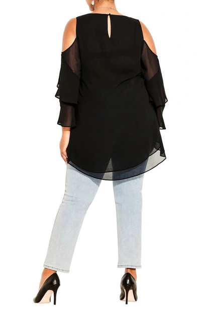 Shop City Chic High-low Cold Shoulder Chiffon Tunic In Black